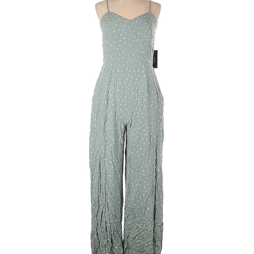 Lulu's Sage Green Printed Spaghetti-Strap Jumpsuit